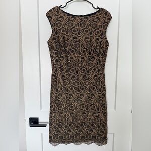 Ralph Lauren Black & Gold Floral Metallic Mini Dress Size US 10